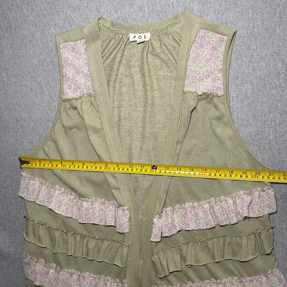 POL Clothing Ruffled Open Front Sleeveless Womens Cardigan Size Large - Picture 4 of 8